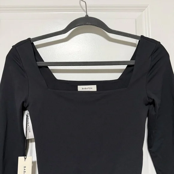 Aritzia Babaton Contour Bodysuit Long Sleeves Black Square Neck NWT - Picture 3 of 9
